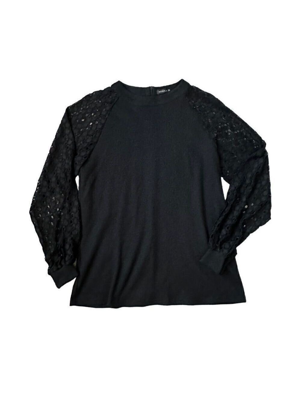 MIHOLL Lace Balloon Sleeve Casual Knit Mock Neck Top Size Medium - Picture 8 of 12